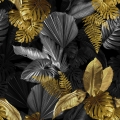 Tkanina na Zasłony Materiał na Metry Liście Czarno Złote