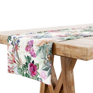 Bieżnik na Stół Dekoracyjny 40x140 Biały Kwiaty Kolorowe 7660