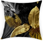 Poszewka 40x40 na Poduszki Liście Czarne Złote 7405