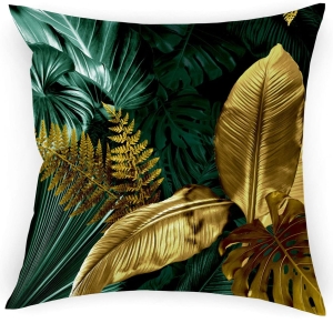 Poszewka 40x40 na Poduszki Liście Zielone Złote 7406