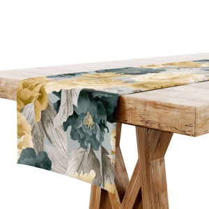 Bieżnik na Stół 40x160 Dekoracyjny Kwiaty Żółte Turkus 7698