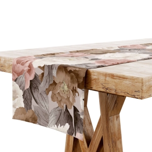 Bieżnik na Stół 40x100 Dekoracyjny Kwiaty Beż Róż 7697