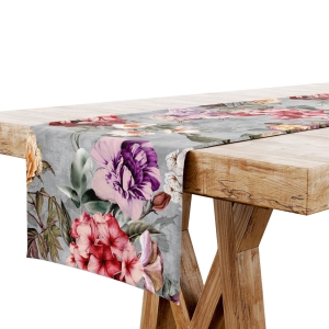 Bieżnik na Stół 40x200 Dekoracyjny Szary Kwiaty 7700