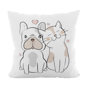 Poszewka na Poduszkę Walentynki 40x40 Dwustronna Kot Pies
