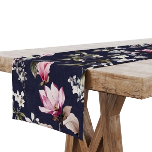 Bieżnik na Stół 40x200 Dekoracyjny Granatowy Kwiaty 8255