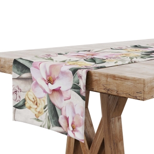 Bieżnik na Stół 40x140 Dekoracyjny Kwiaty Beż 8261