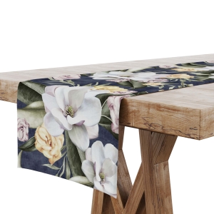 Bieżnik na Stół 40x160 Dekoracyjny Granatowy Kwiaty 8262