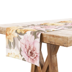 Bieżnik na Stół 40x200 Dekoracyjny Kwiaty Róż Krem 8558