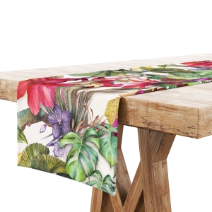 Bieżnik na Stół 40x140 Dekoracyjny Liście Kwiaty 8587