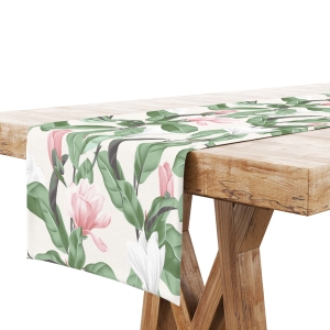 Bieżnik na Stół 40x140 Dekoracyjny Liście Kwiaty 8588