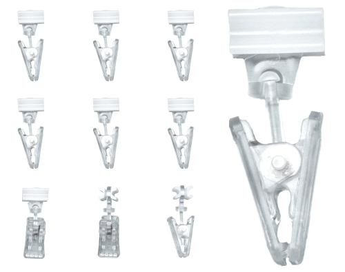 Komplet Żabek ze ślizgiem 10szt. Obrotowe Plastikowe Transparentne Żabki do Firan i Zasłon