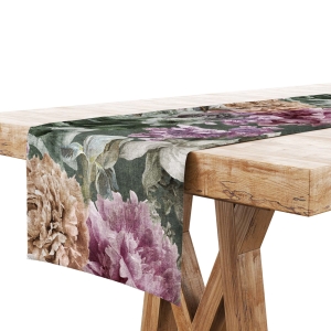 Bieżnik na Stół 40x200 Dekoracyjny Kwiaty Zielony 9198