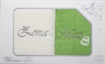 Komplet Ręczników 2szt. 70x140 Żona Mąż Ślub Rocznica Krem+Zielony 9428