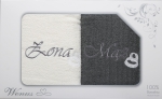Komplet Ręczników 2szt. 70x140 Żona Mąż Ślub Rocznica Krem+Grafitowy 9423