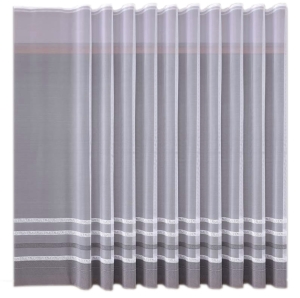 Firana Gotowa na Taśmie 550x220 Biało Szara Pasy Firanka Gotowa do Salonu