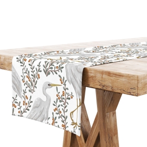 Bieżnik na Stół 40x100 Dekoracyjny Delikatny Biały Ptaki Żurawie 9736