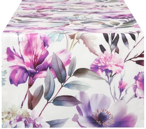 Bieżnik na Stół 40x240 Dekoracyjny Prostokątny Bieżniki Kwiaty Fiolet 9872