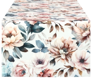 Bieżnik na Stół 40x220 Dekoracyjny Prostokątny Velvet Kwiaty Beż 9873