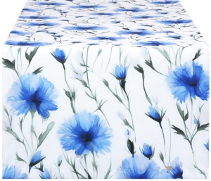 Bieżnik na Stół 40x200 Dekoracyjny Prostokątny Biały Kwiaty Chabry 9874