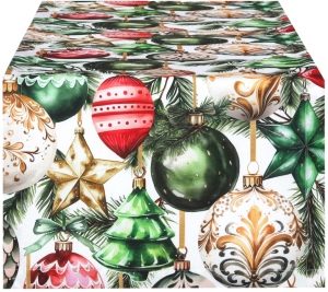 Bieżnik Świąteczny 40x240 Bieżnik na Stół Biały Bombki 10010