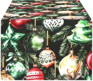 Bieżnik Świąteczny 40x160 Bieżnik na Stół Zielony Bombki 10011