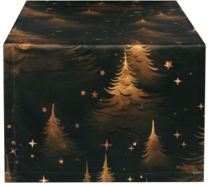 Bieżnik Świąteczny 40x120 Bieżnik na Stół Welur Czarny Złote Choinki 10013