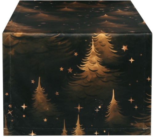 Bieżnik Świąteczny Bieżnik na Stół Welur Czarny Złote Choinki