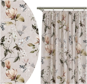 Zasłony Krótkie na Żabki Tunel 140x160 Zasłona na Taśmie GRATIS SKRÓCENIE Kwiaty Beż 8232