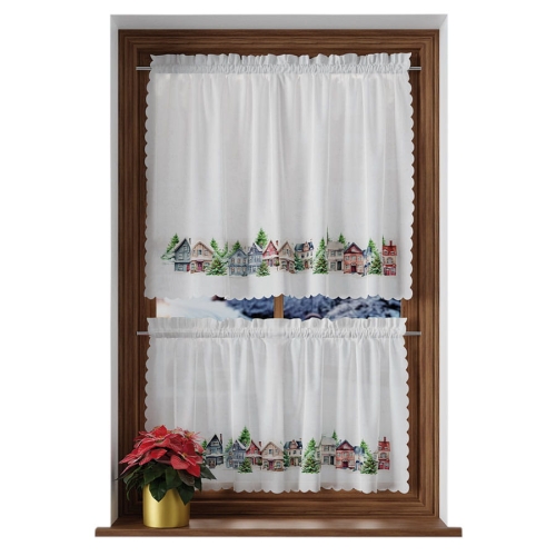 Zazdrostka Świąteczna 100x40 Firanka Gotowa Krótka Zimowe Miasteczko