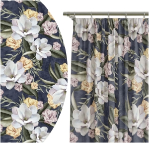 Zasłona Gotowa 140x250 Zasłony Kwiaty Granat 6392