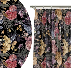 Zasłona Gotowa na Taśmie 140x250 Żabki Kwiaty na Czarnym Tle 8234