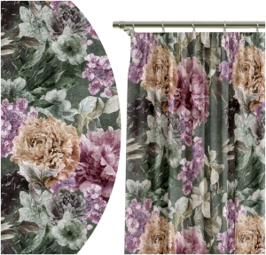 Zasłona Gotowa na Taśmie 140x160 Zielona Kwiaty 9196