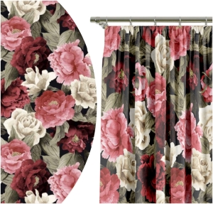 Zasłona Gotowa na Taśmie 140x250 Zasłony Żabki Kwiaty Bordo Róż 7817
