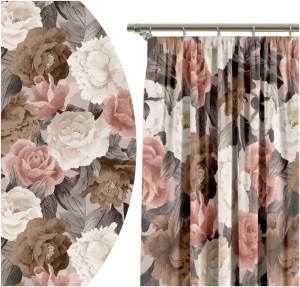 Zasłona Gotowa 140x250 Zasłony Żabki Kwiaty Beż Róż 7692
