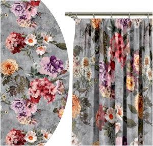 Zasłona Gotowa 140x250 Zasłony Szare Żabki Kwiaty 7695