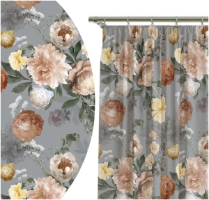 Zasłona Gotowa 140x160 Zasłony Kwiaty Szary 5970