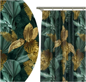 Zasłona Gotowa 140x160 Zasłony Żabki Liście Zielono Złote 7127
