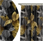 Zasłona Gotowa 140x160 Zasłony Żabki Liście Czarno Złote 7126