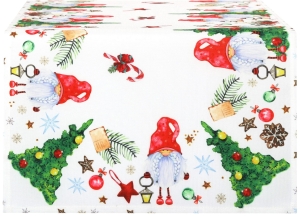 Bieżnik Świąteczny na Stół 40x85 Biały Gnomy Skrzaty