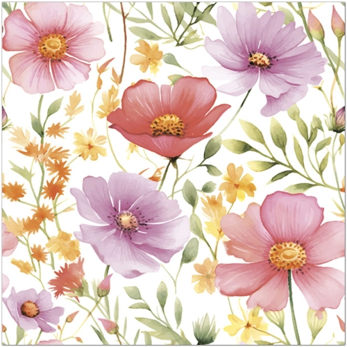 Serwetki Papierowe Ozdobne 20szt. 33x33cm Dekoracyjne Romantyczne Kwiaty Łąka