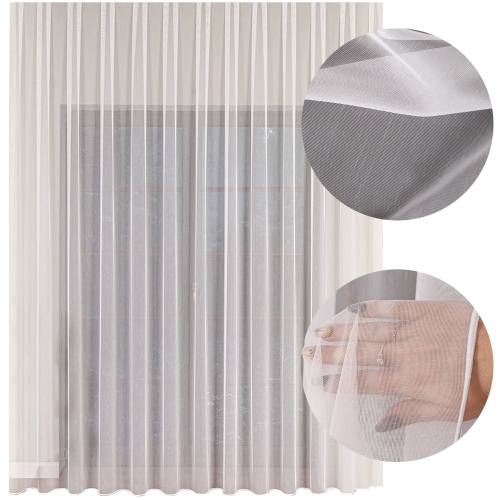 Firanka Długa Biała 300cm Firana Gładka do Salonu Sypialni Siateczka Deszczyk