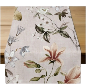 Bieżnik na Stół Matowy 40x100 Beżowy Dekoracyjny Delikatne Kwiaty 8257