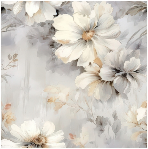 Materiał na Zasłony Bieżniki w Kwiaty Tkanina Szara Soft