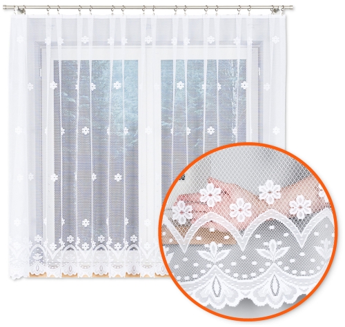 Firana na Metry 150cm Firanka Żakardowa Krótka Biała Kwiaty