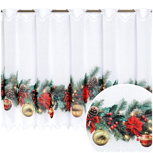 Zazdrostka Świąteczna 100x70 Krótka Gotowa Firanka do Kuchni Girlanda