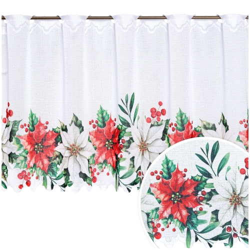 Zazdrostka Świąteczna 100x70 Krótka Gotowa Firanka do Kuchni Gwiazda Betlejemska