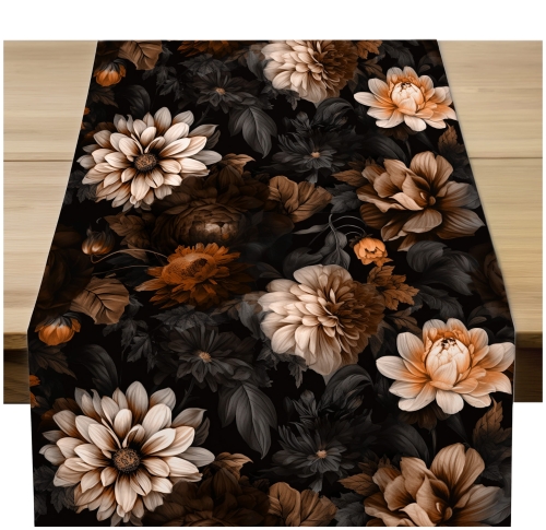 Bieżnik w Kwiaty Bieżnik Dekoracyjny Kwiaty Brąz