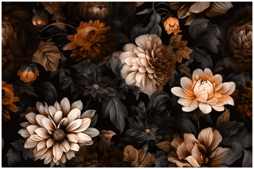 Materiał na Zasłony Bieżniki Tkanina Soft Welur Kwiaty Brąz 10856