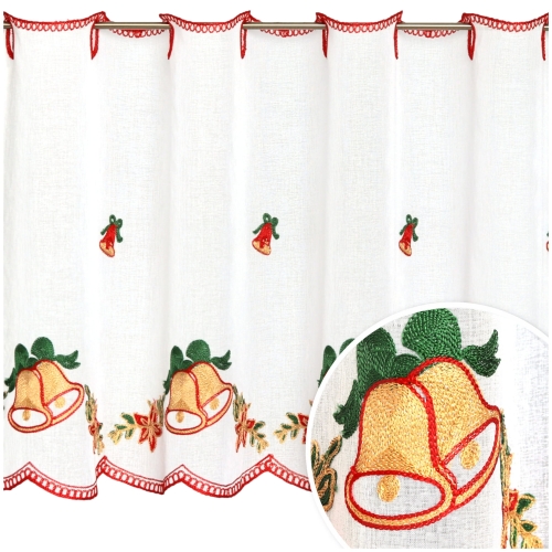 Zazdrostka Świąteczna Haftowana 110x70 Krótka Firanka Zazdrostki do Kuchni Dzwoneczki