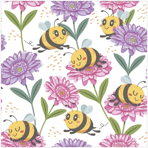 Serwetki Papierowe Pszczółki na Kwiatach Kolorowe Akwarelowe 20szt. 33x33cm